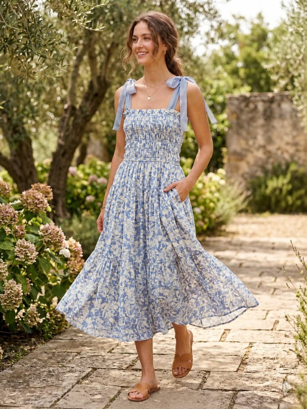 En Saison Smocked Geraldine Maxi Dress Blue Paisley